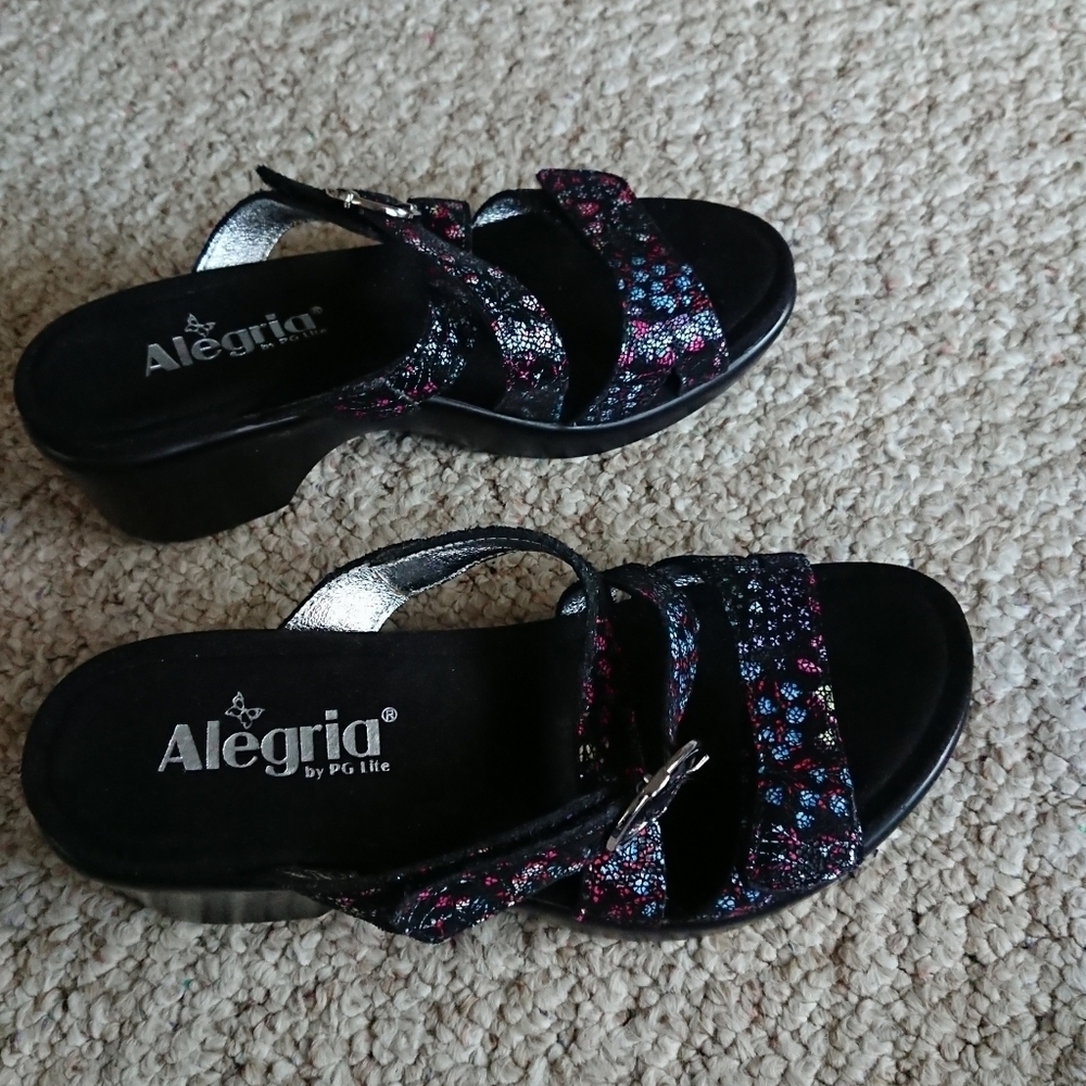 Alegria Black Multi-Color Loti Funtastic Wedge Sandals size 6 - Picture 2 of 13